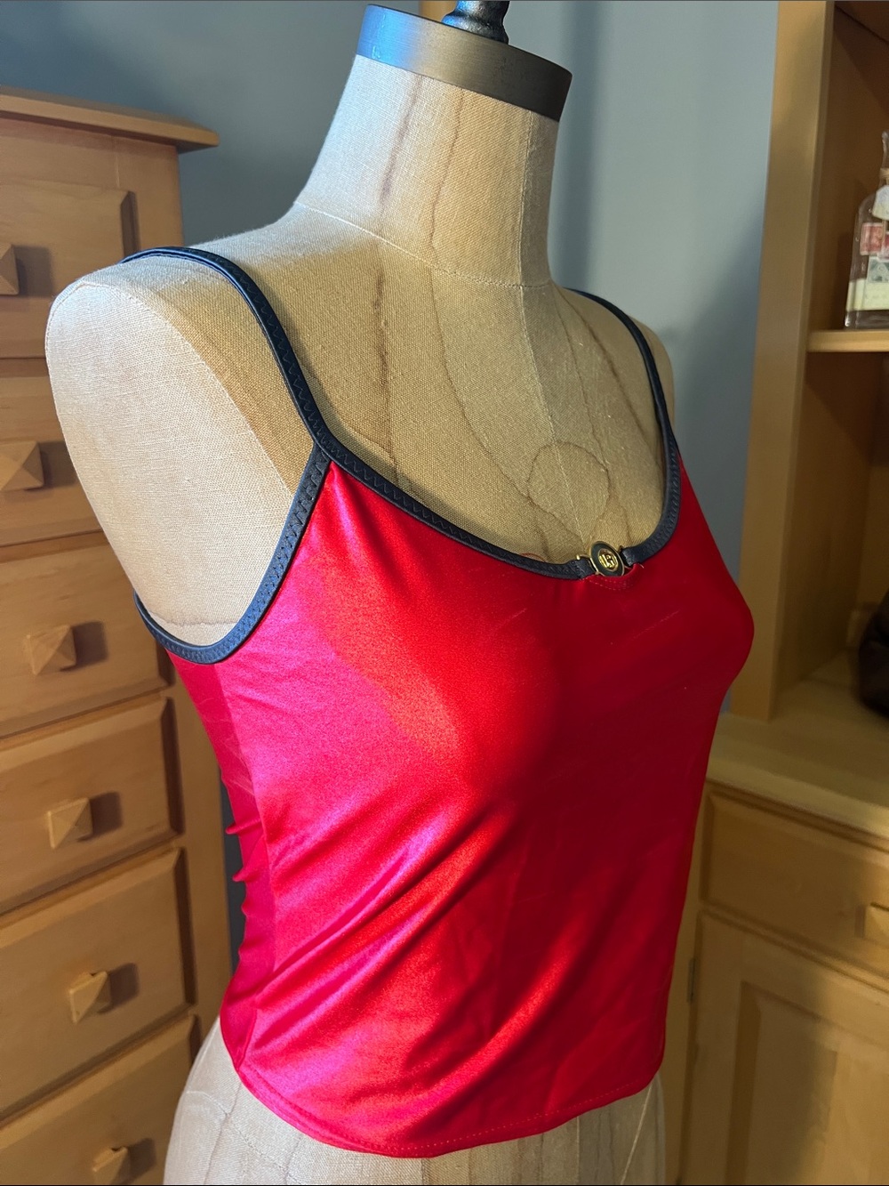 Red Bikini Tankini Top with Contrast Trim